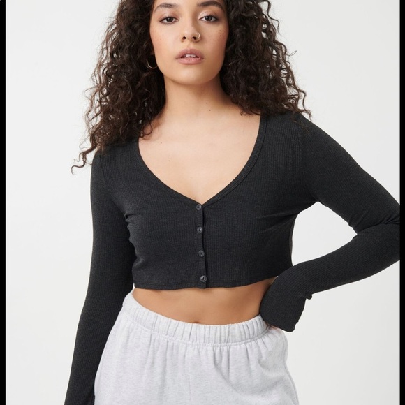 Aritzia Wilfred Jessie Crop Ribbed Long sleeve - Picture 1 of 7